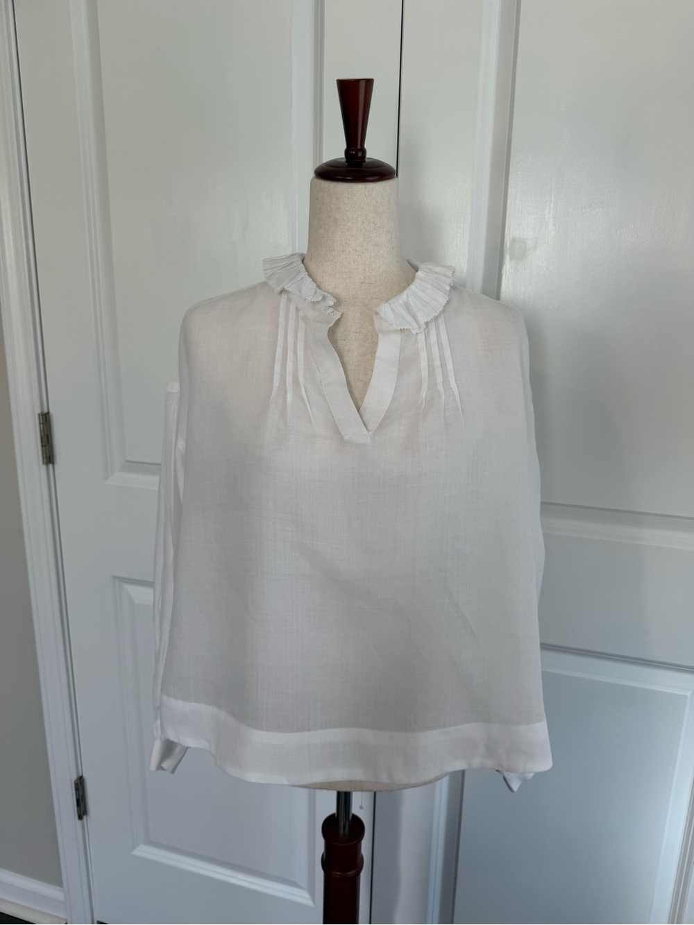 Sea New York Women’s Lucy Ruffle Neck Pintuck Blouse White Size 0